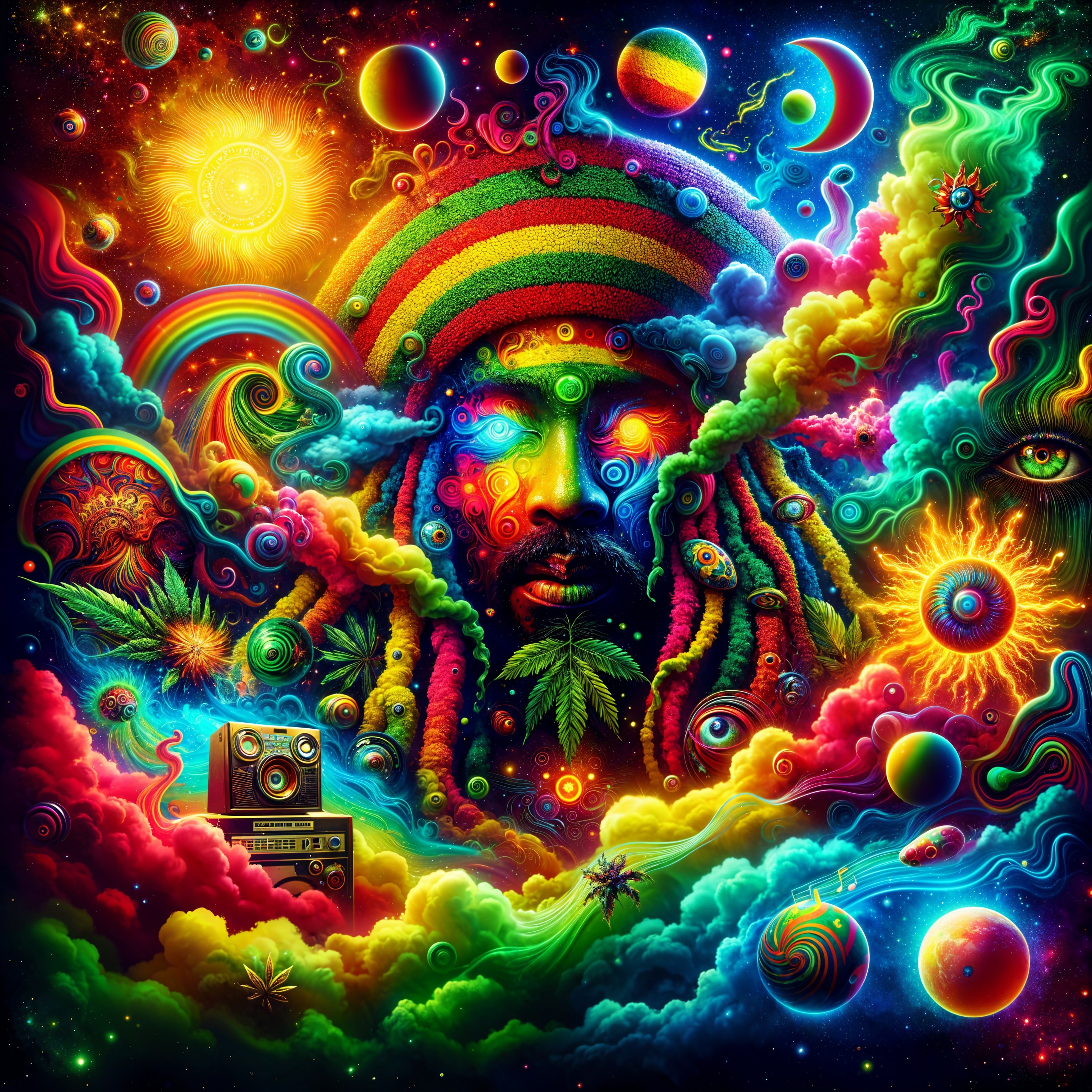 Vibrant Psychedelic Scene with Colorful Elements