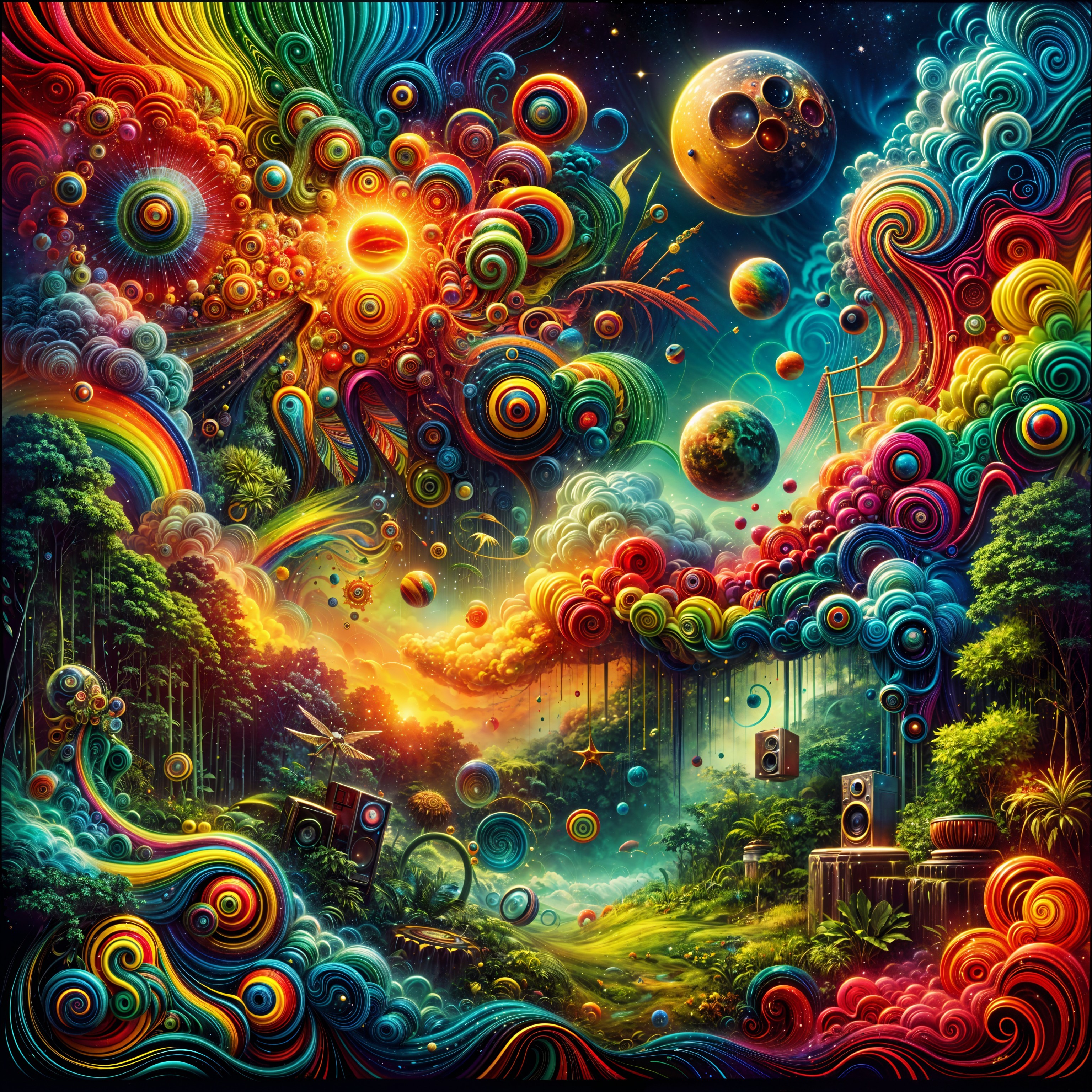 Surreal Landscape with Cosmic Sky and Vibrant Colors