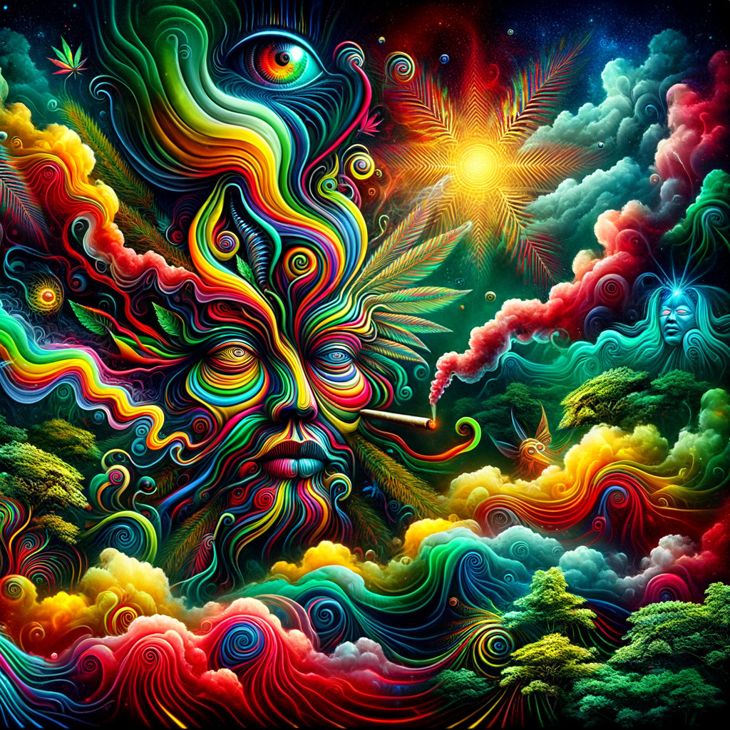 Psychedelic Landscape with Colorful Face and Elements
