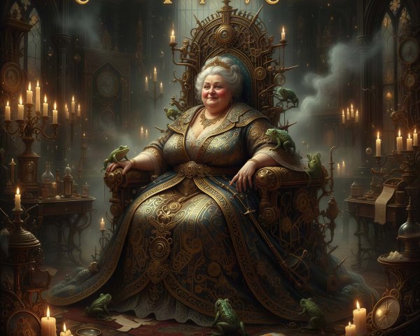 Gothic Cathedral Scene with Smiling Woman in Dress