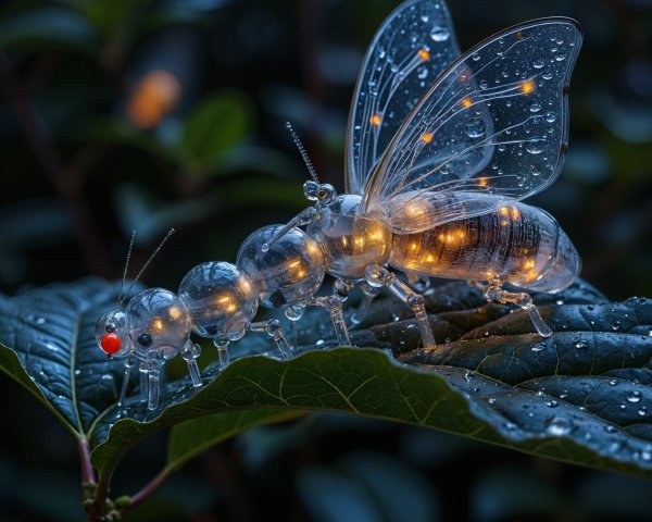 Translucent Creature with Caterpillar and Butterfly Features