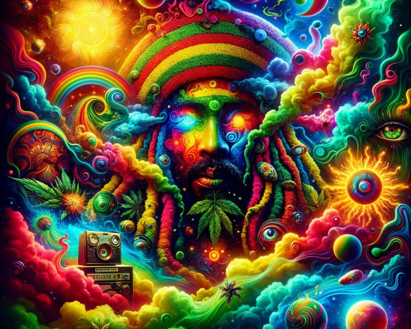 Vibrant Psychedelic Scene with Colorful Elements