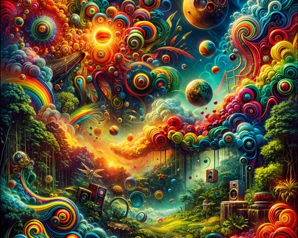 Surreal Landscape with Cosmic Sky and Vibrant Colors