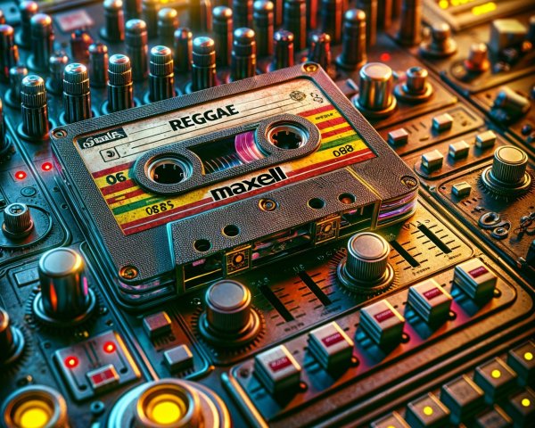 Vintage Cassette Tape on Colorful Audio Mixing Console