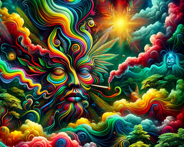 Psychedelic Landscape with Colorful Face and Elements