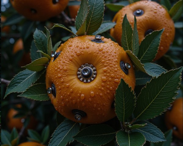 Close-Up of Steampunk Orange with Metallic Elements