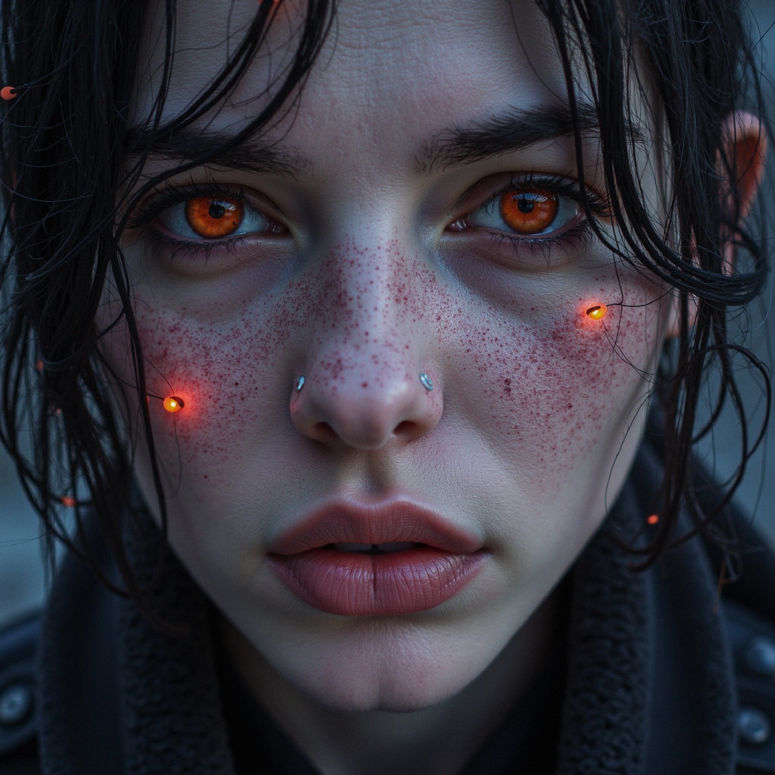 Close-Up Portrait of a Woman with Freckles and Bright Eyes