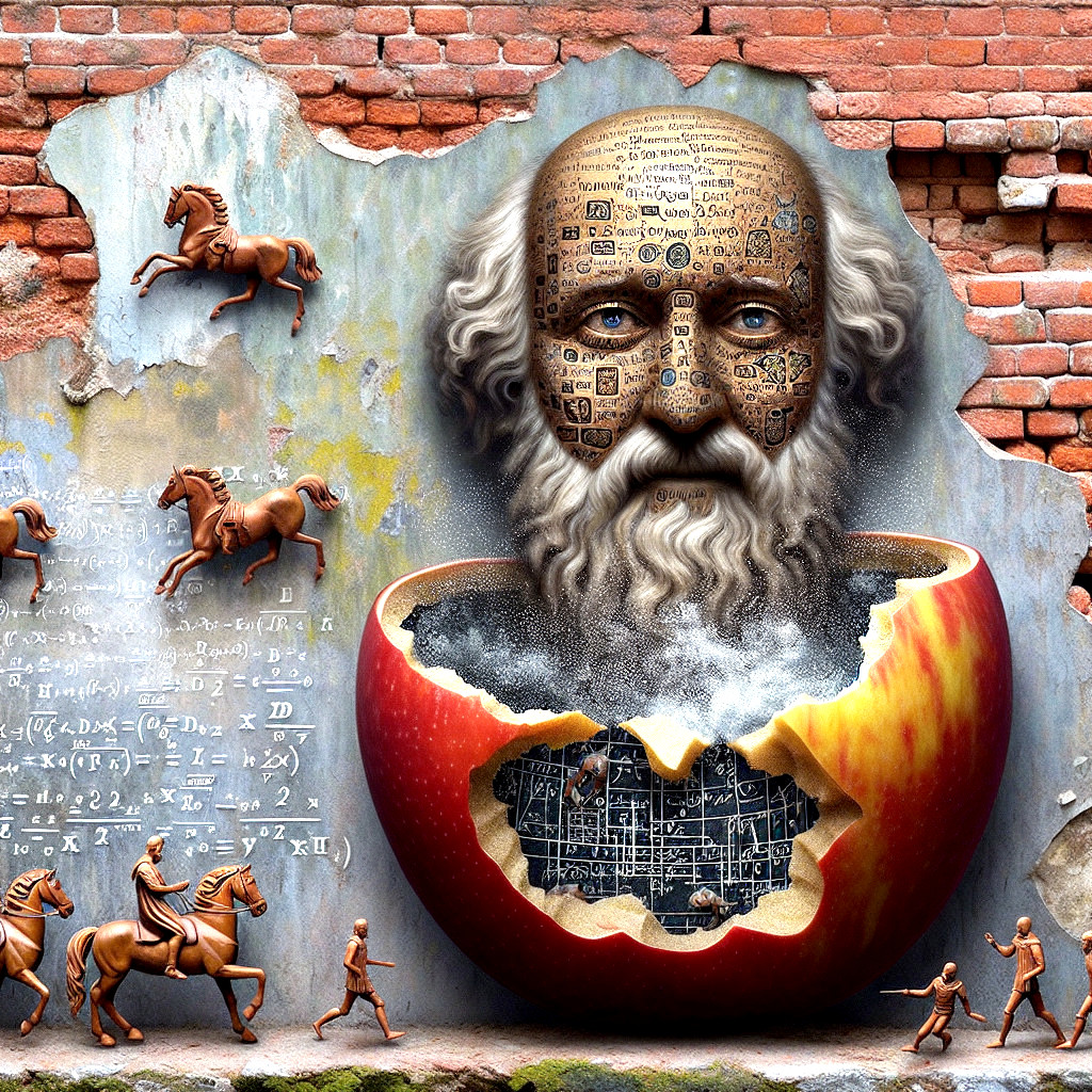 Mural of Philosopher's Head and Mathematical Symbols