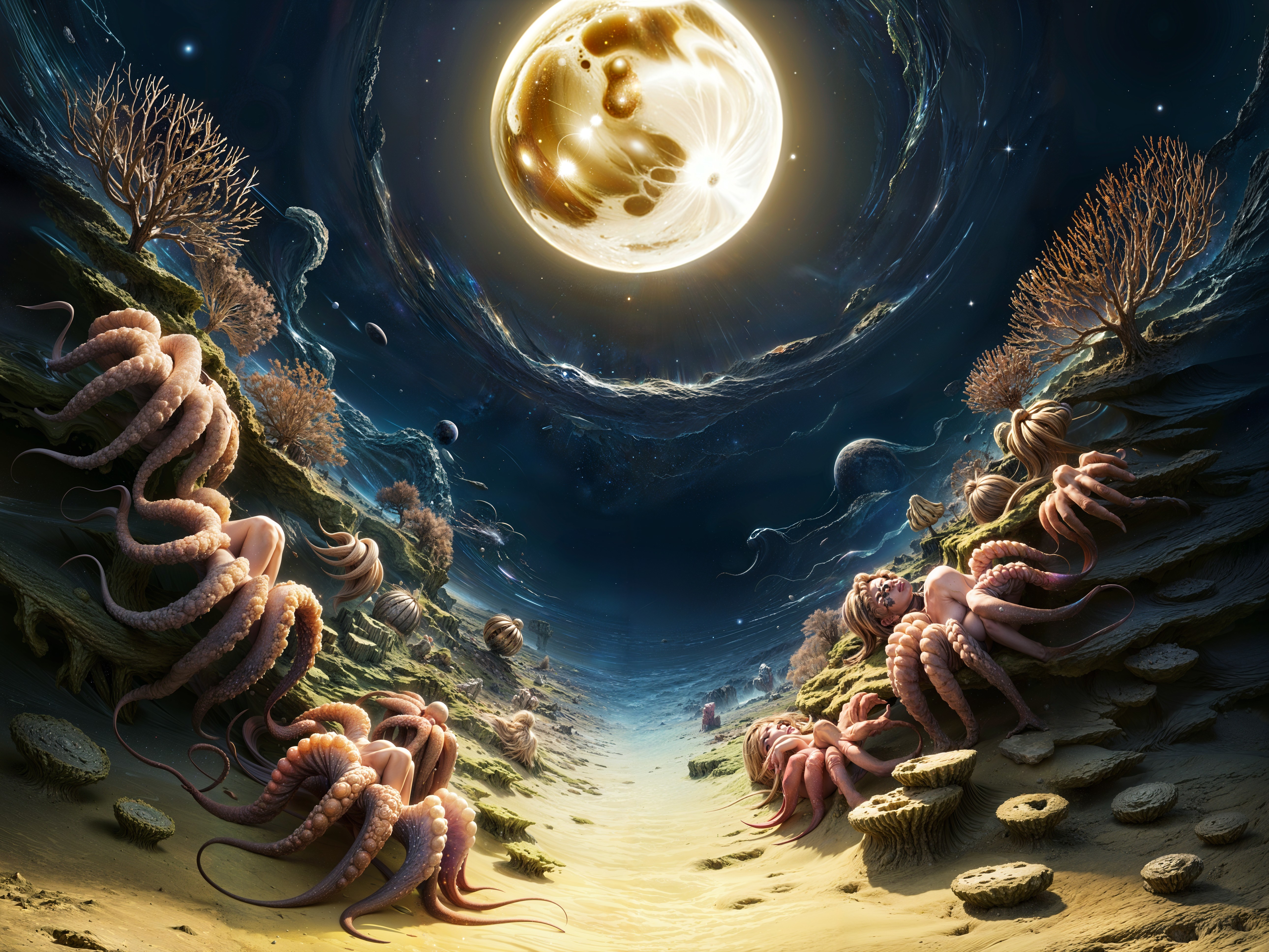 Vibrant Underwater Scene with Octopuses and Coral