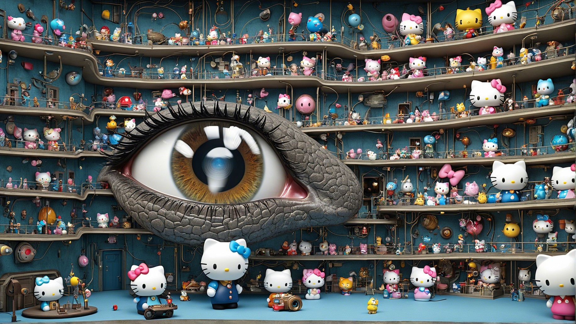Whimsical Multi-Level Hello Kitty Character Display