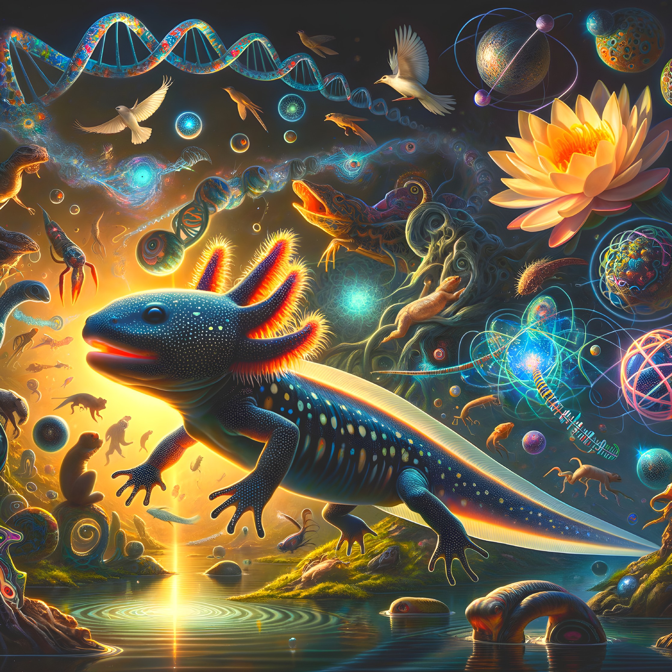 Colorful Wildlife and Cosmic Elements Illustration
