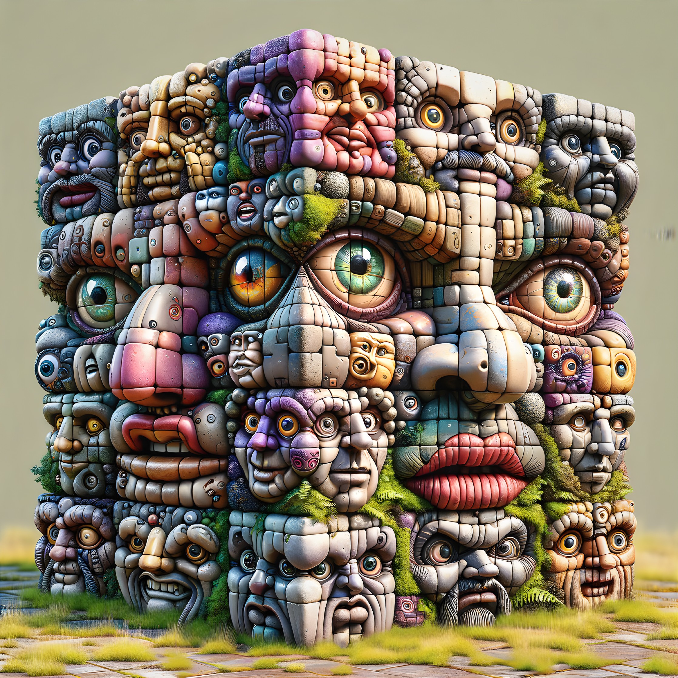 Intricate Cube with Stylized Faces and Textured Surface