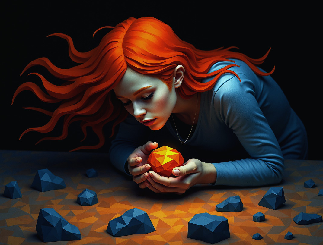 Girl with Red Hair and Glowing Orange Sphere