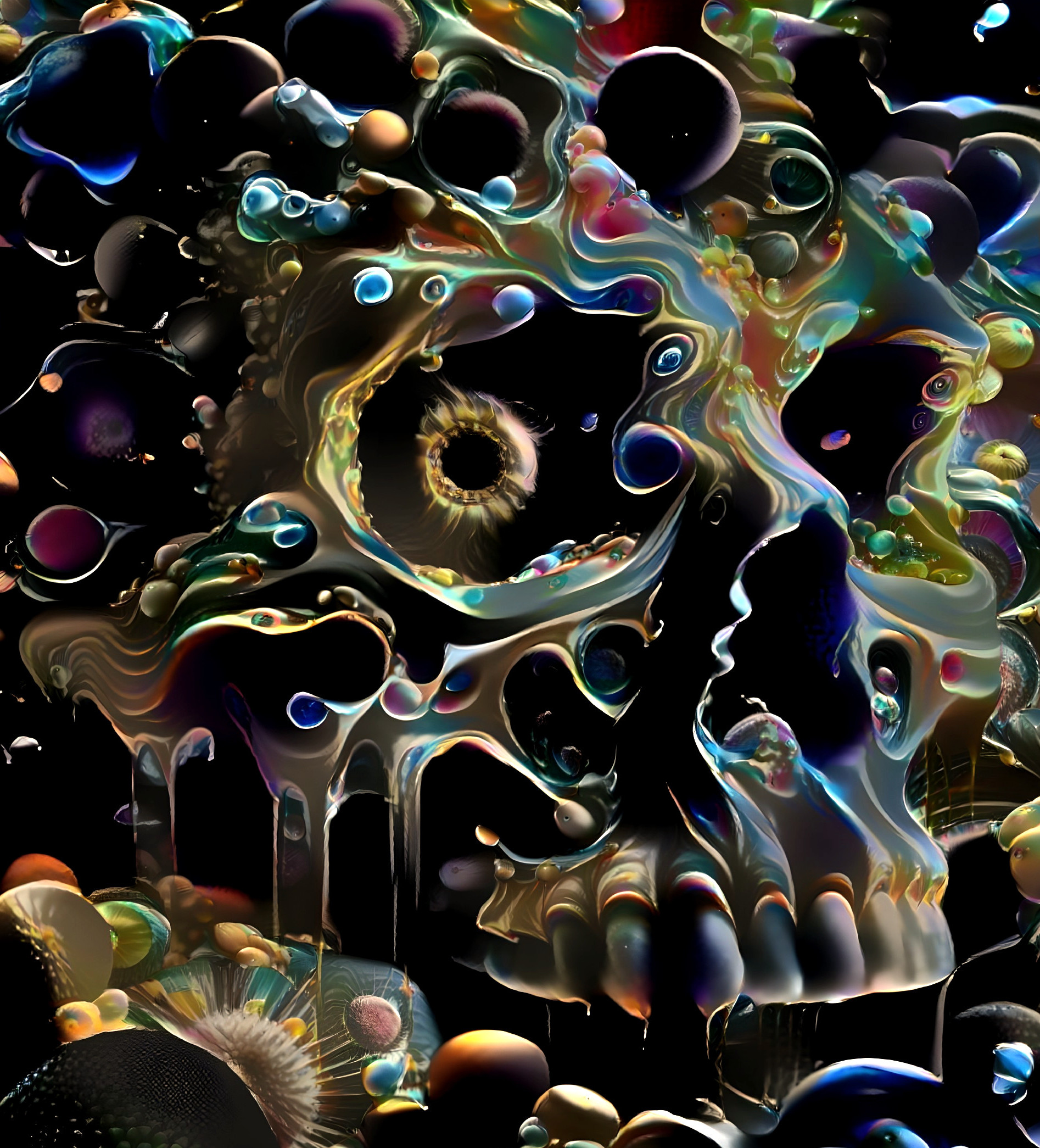 Surreal Skull Composition with Vibrant Fluid Shapes