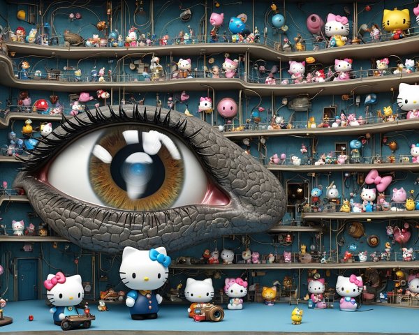 Whimsical Multi-Level Hello Kitty Character Display