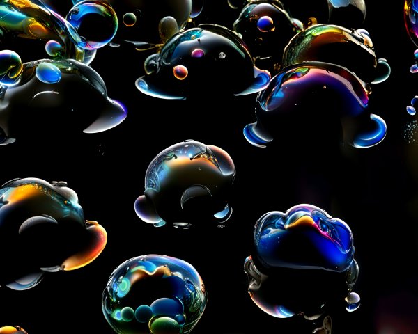Iridescent Bubbles Against Dark Background Display Colors
