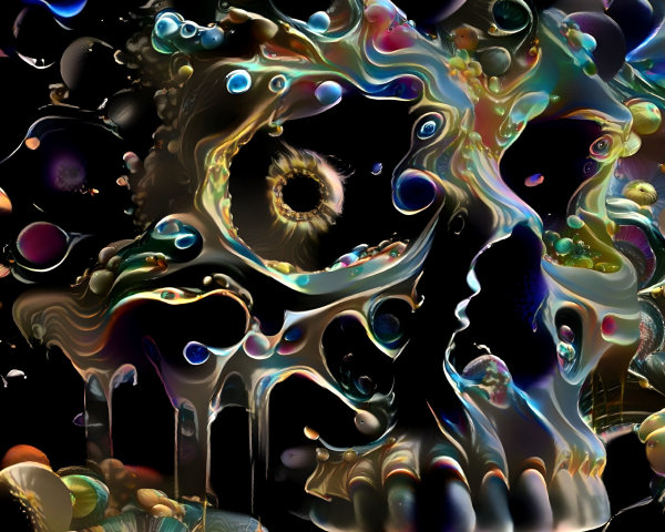 Surreal Skull Composition with Vibrant Fluid Shapes