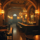 Lavish Dimly Lit Bar with Ornate Decor and Piano