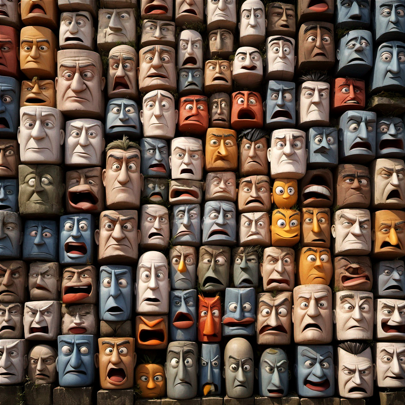 Colorful Cartoonish Faces Displaying Various Emotions