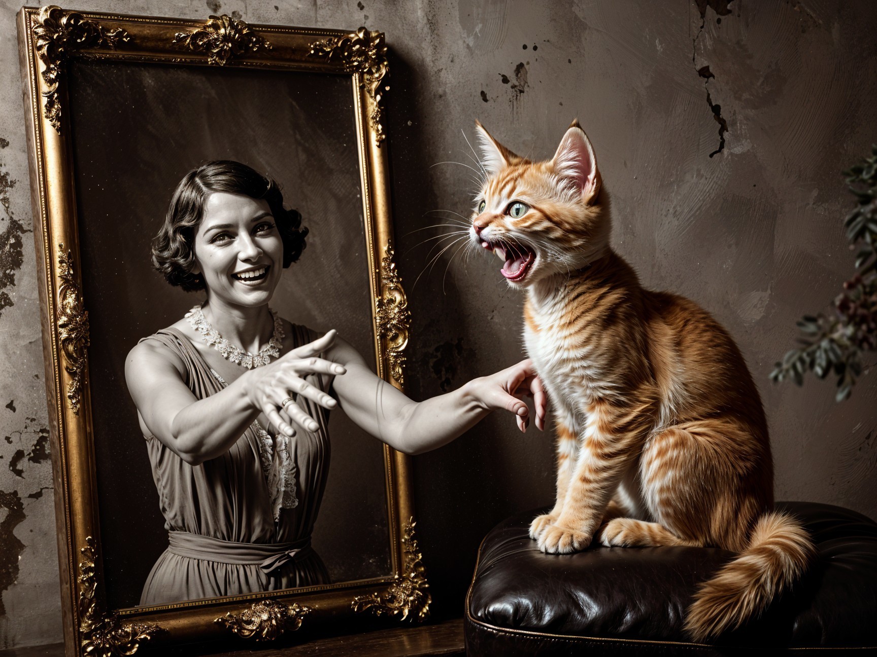 Vintage Photo of Woman with Orange Tabby Cat