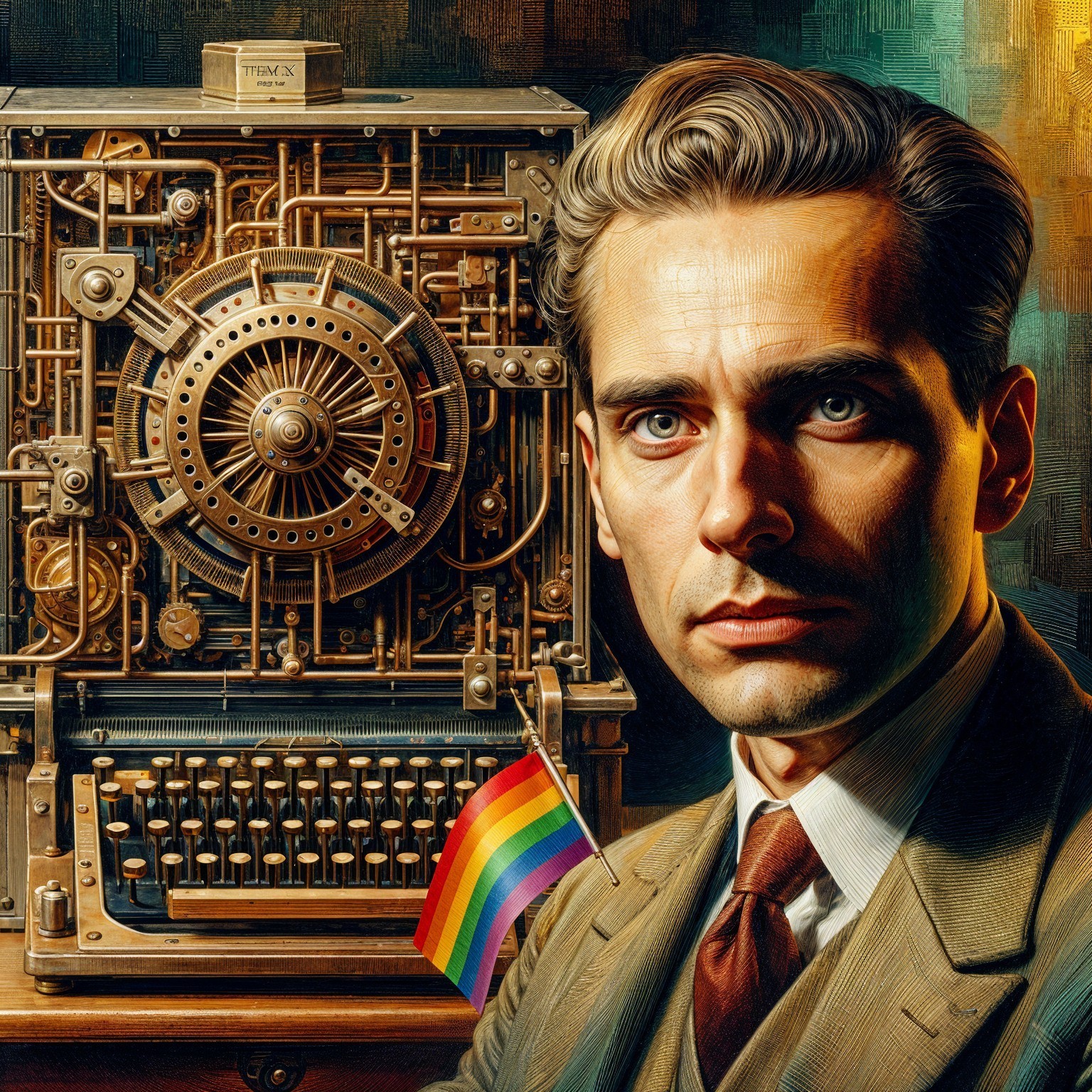 Vintage Typewriter with Pride Flag and Warm Background