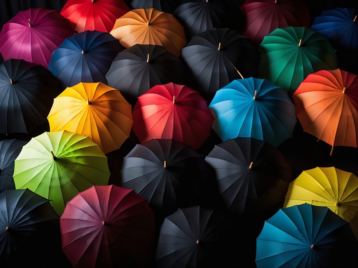 Multicolored Umbrellas in Overlapping Arrangement