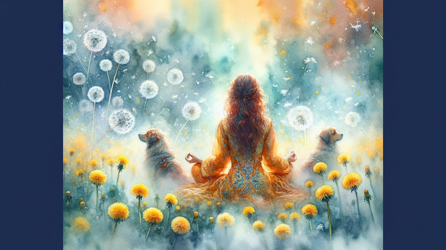 Serene Meditation Scene in Vibrant Flower Field