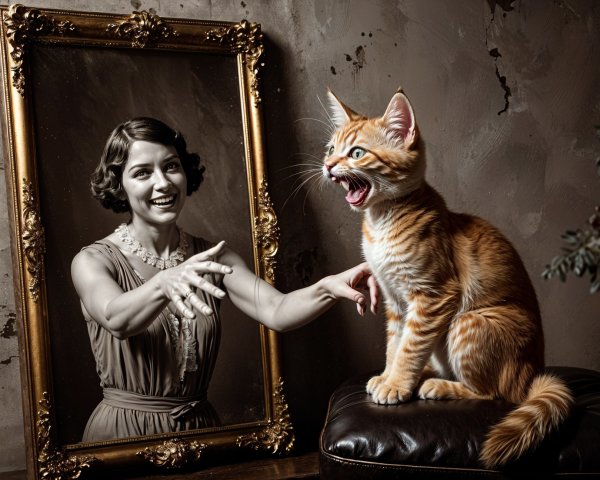Vintage Photo of Woman with Orange Tabby Cat