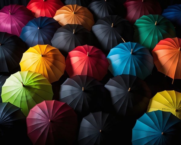 Multicolored Umbrellas in Overlapping Arrangement