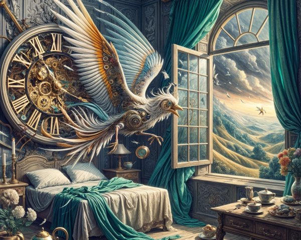 Fantastical Room with Majestic Bird and Elegant Decor