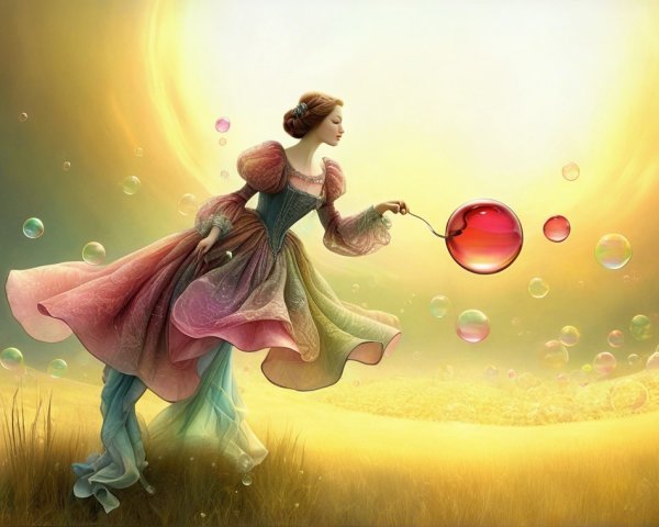 Whimsical Scene of a Figure in a Pastel Gown