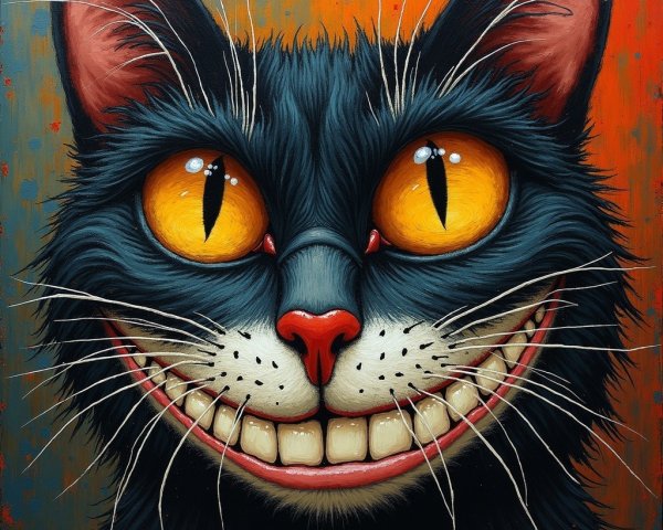 Whimsical Black Cat Artwork with Bright Colors