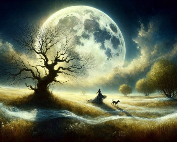 Luminous Moonlit Landscape with Tree and Figure