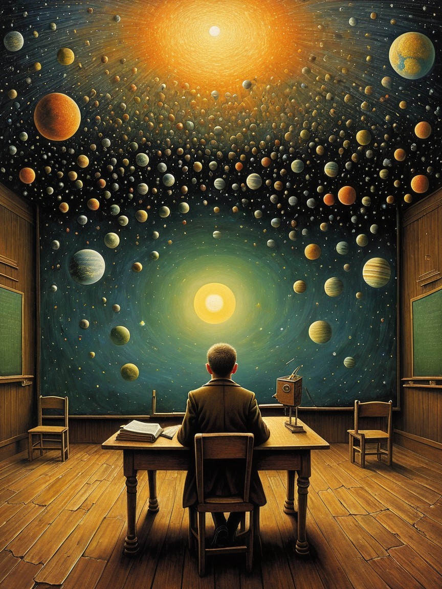 Cosmic Ceiling in a Dimly Lit Classroom Setting