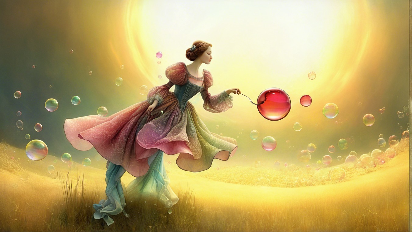 Whimsical Scene of a Figure in a Pastel Gown