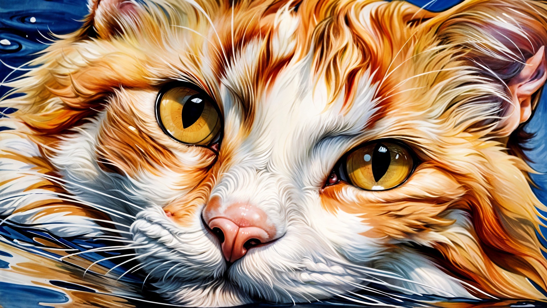 Close-up of a cat's face with orange and white fur