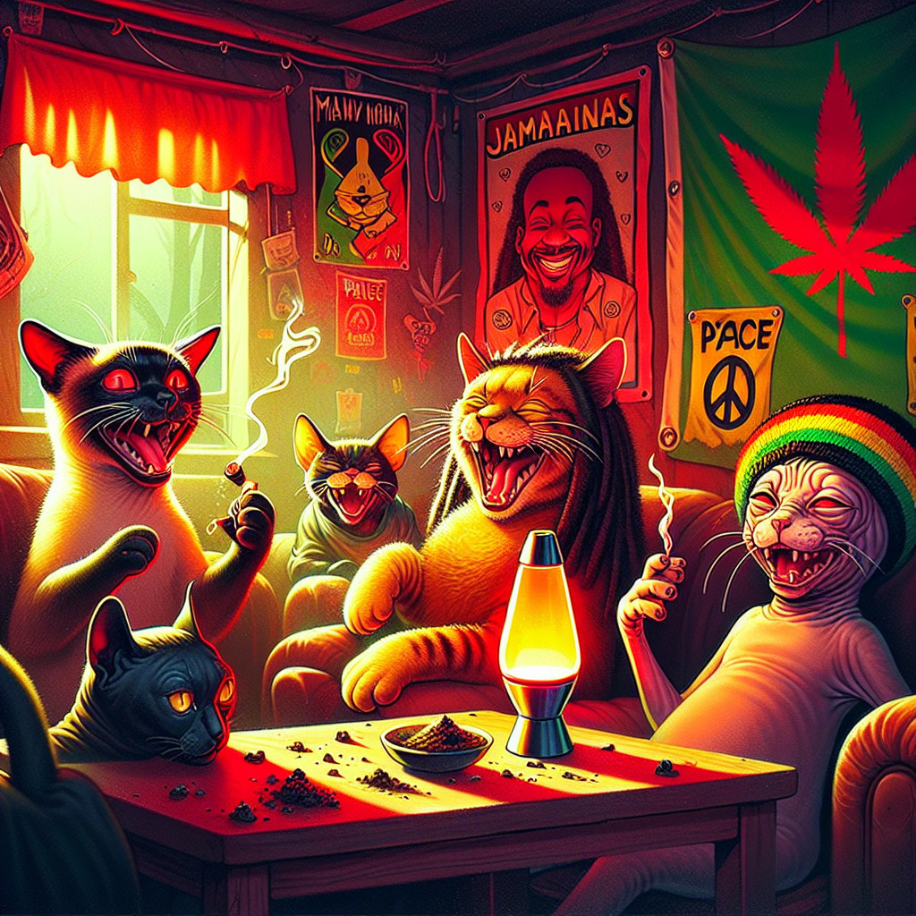 Gathering of Cats in a Cozy Room with Posters