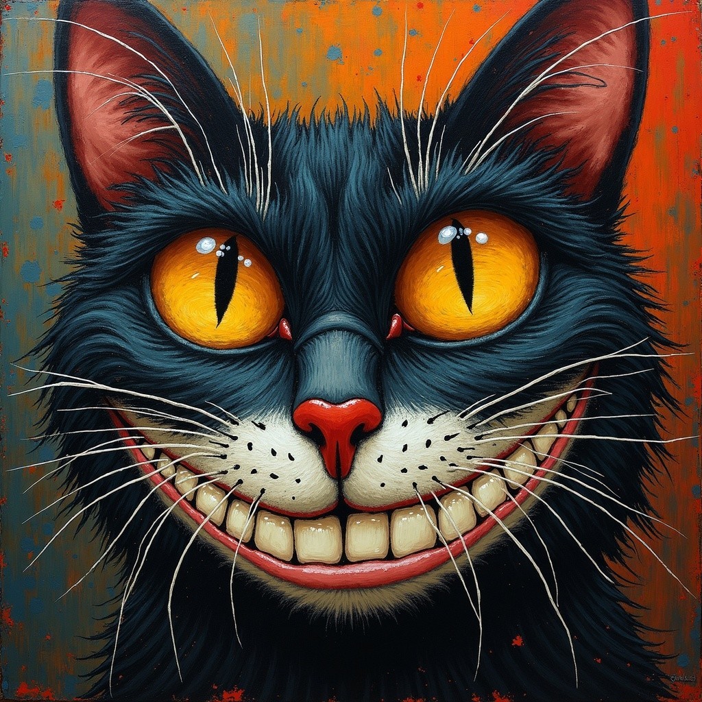 Whimsical Black Cat Artwork with Bright Colors