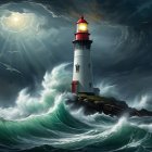 Dramatic Seascape with Towering Lighthouse and Waves