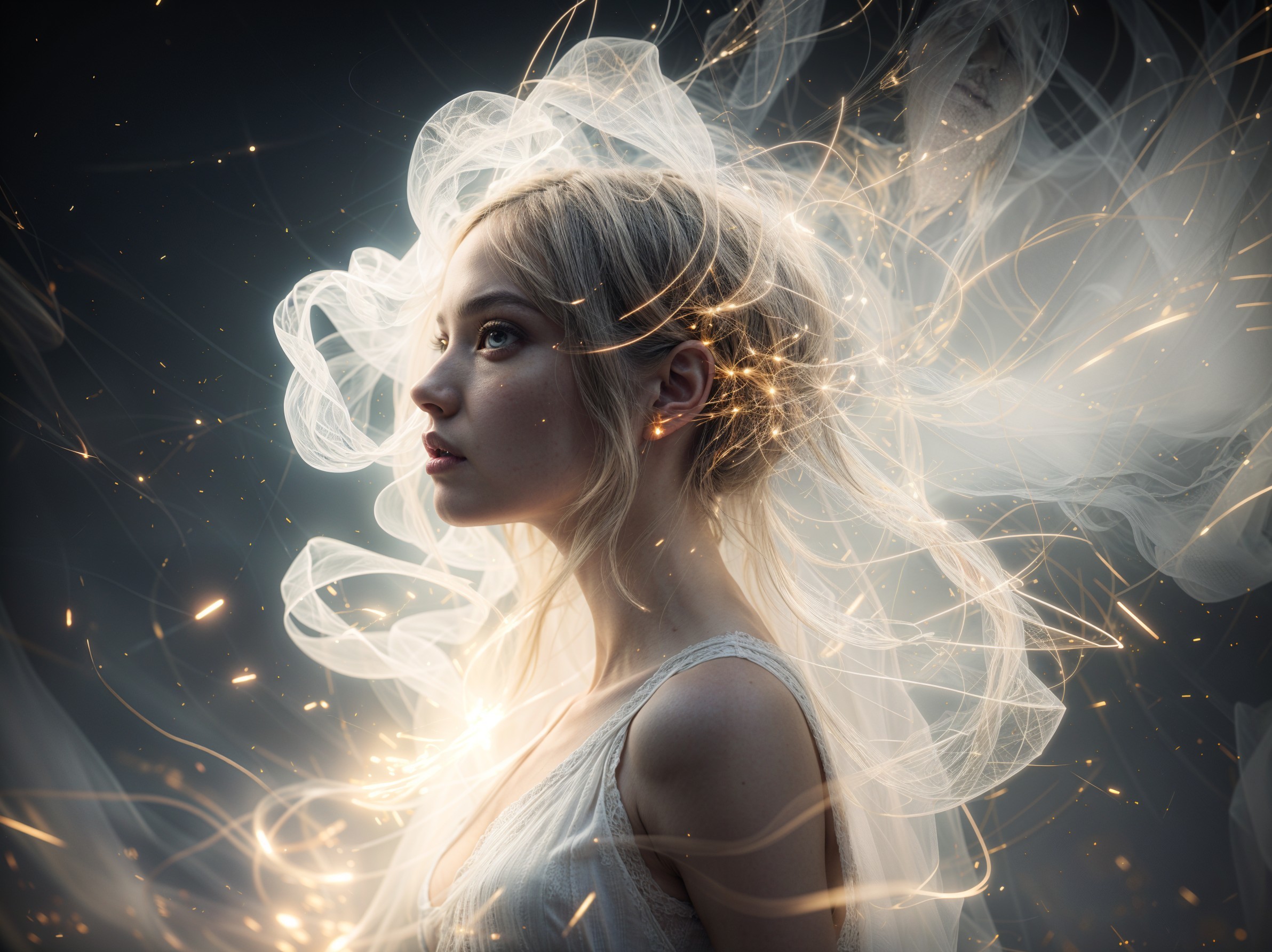 Ethereal Female Figure with Glowing Effects and Smoke