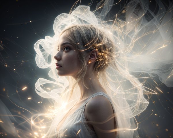 Ethereal Female Figure with Glowing Effects and Smoke