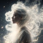 Ethereal Female Figure with Glowing Effects and Smoke