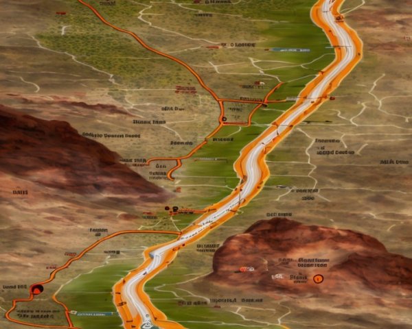 Detailed Map of Winding Desert Road with Landmarks