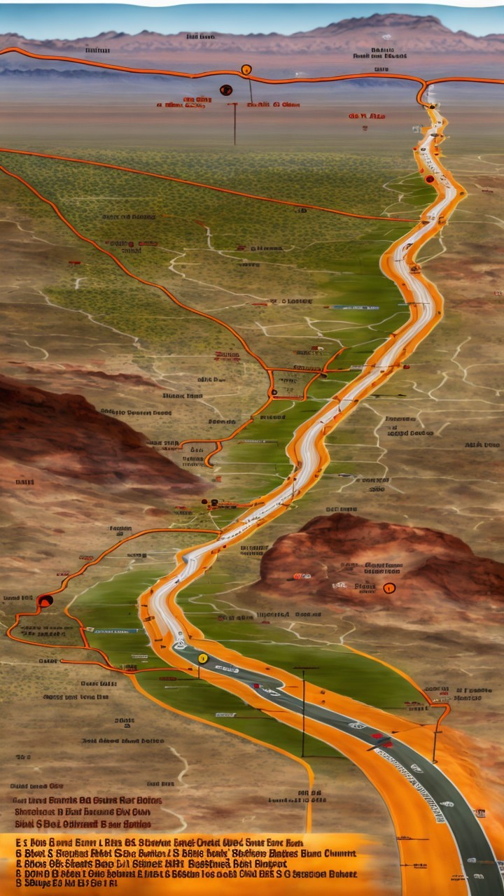 Detailed Map of Winding Desert Road with Landmarks