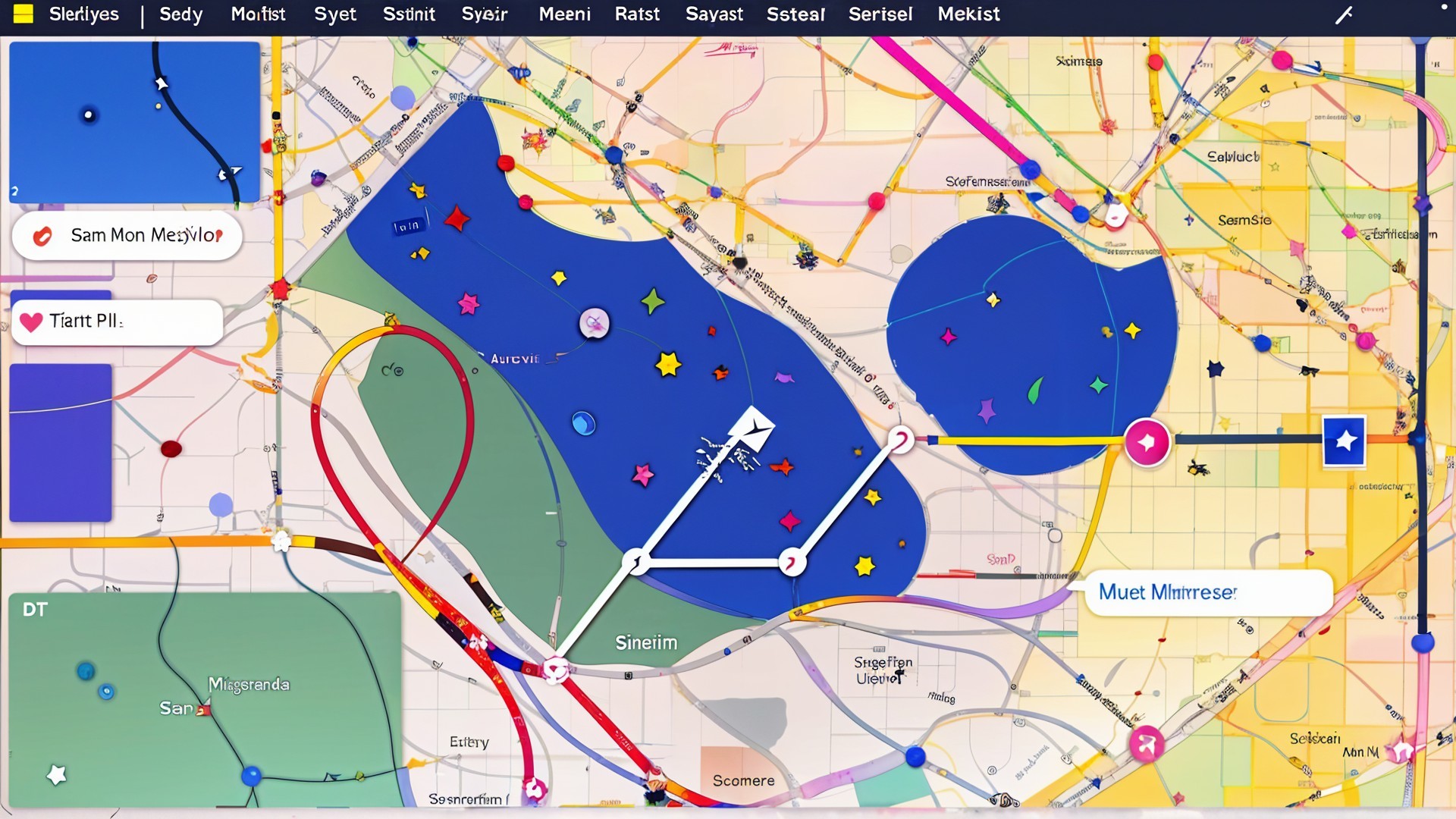 Colorful Map of Parks, Lakes, and Points of Interest