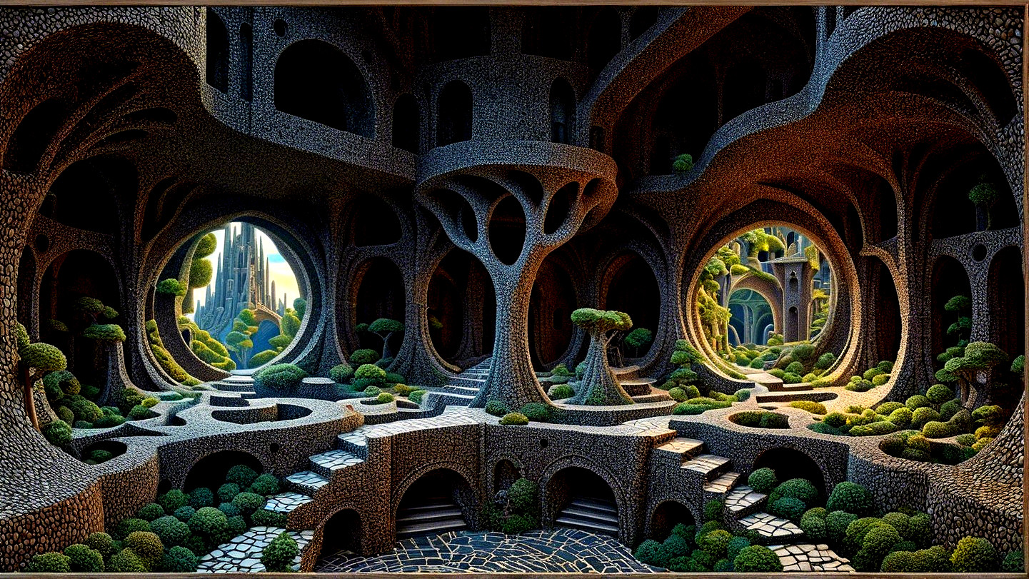 Fantasy Landscape of Textured Stone and Foliage