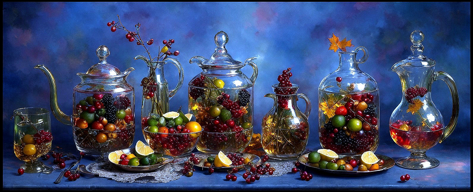 Vibrant Still Life with Glass Containers and Fruits