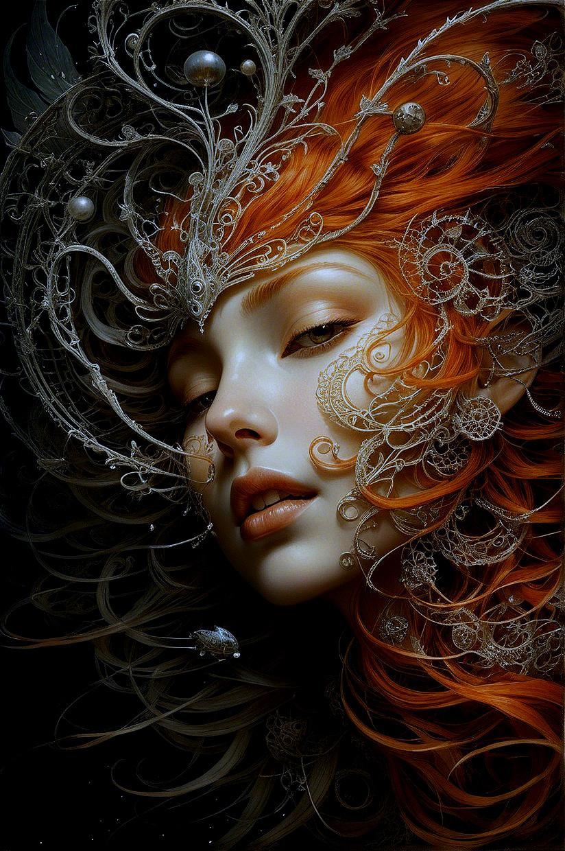 Close-up of a serene woman with intricate hair design