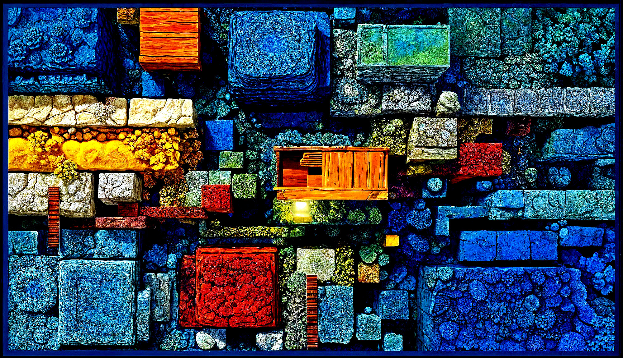 Aerial View of Colorful Geometric Mosaic Design
