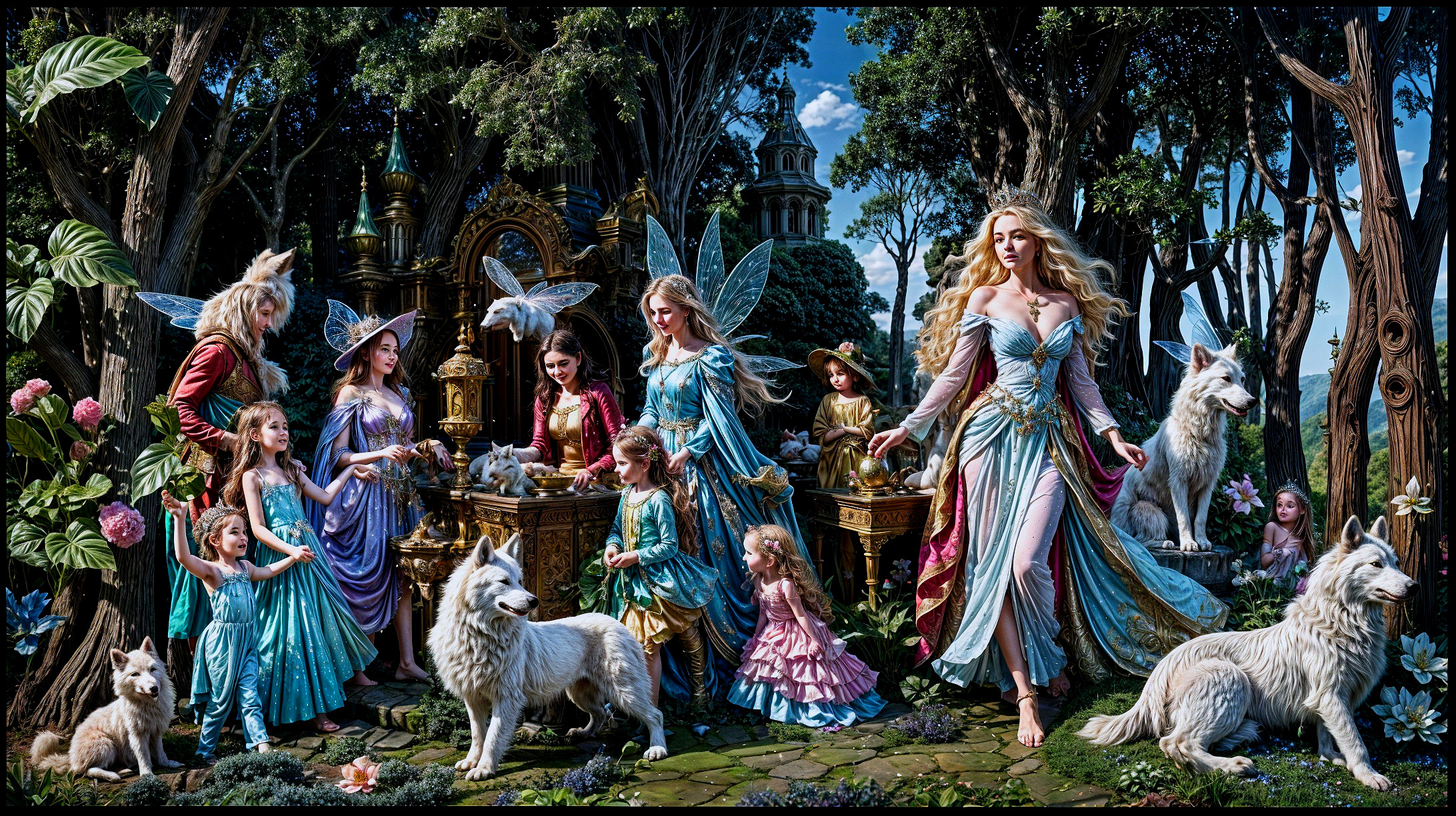 Magical Forest with Fairies and Elegant Women